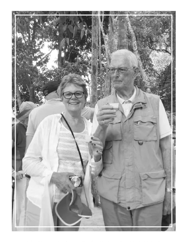 black and white photograph of Iain and Sara Macpherson in the outdoors.